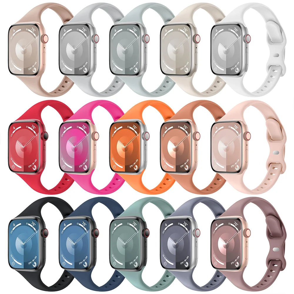 Smukły silikonowy pasek do zegarka Apple Watch 45 mm 44 mm 40 mm 41 mm 42-38 mm bransoleta sportowa iwatch serii 8 7 se 3 4 5 6 9 ultra 2 49 mm