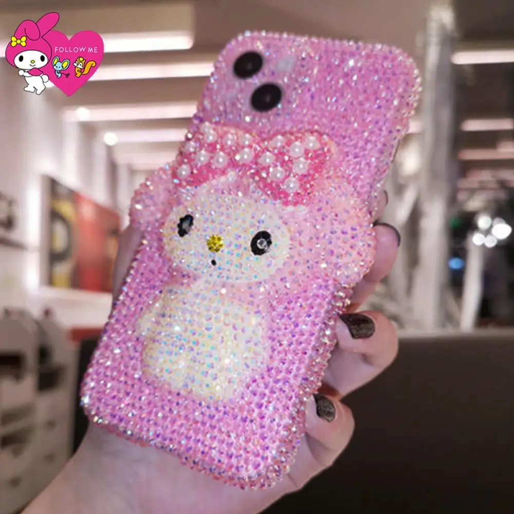 

Sanrioed My Melody Iphone Case Cartoon Rhinestones Y2K Kawaii for Iphone15 14 13Pro Max Anime Girl Heart Upscale Girlfriend Gift