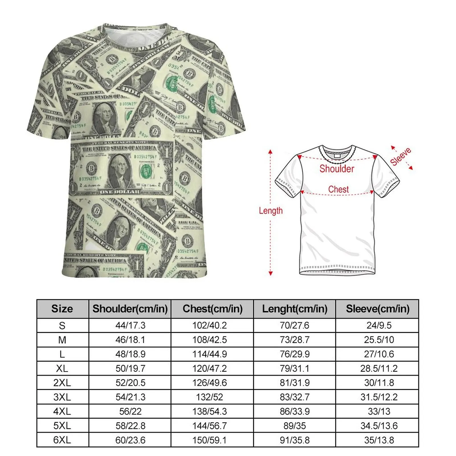 Summer T-Shirt Tiled One Dollar Print T Shirts  Funny Novelty Tees For Male Short Sleeve Custom Oversized Tops
