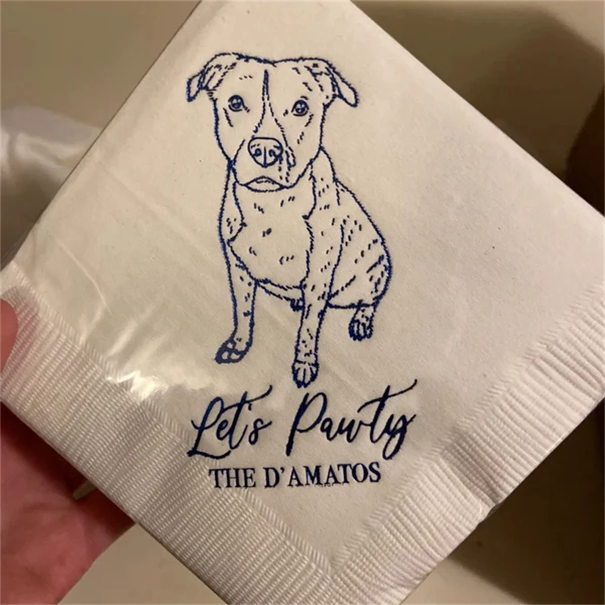 50Pcs Dog Illustration Wedding Cocktail Napkins, Custom Pet Portrait, Napkins For Wedding, Dog Lover Wedding, Pet Sketch Napkins