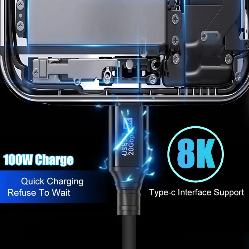 PD100W USB C To C Fast Charging High Speed Data Transfer 8K Video Output Cord Dual Type C Cable Cord for Samsung IPhone Huawei