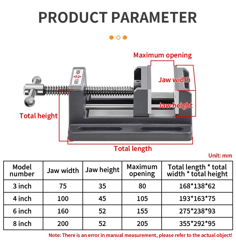 Führungsstangenschraubstock, robuste Präzisionsbohrmaschine, Flachzange, Tischbohrmaschine, Fräsmaschine, Schraubstockvorrichtung, 4, 6, 8 Zoll – Detail 6