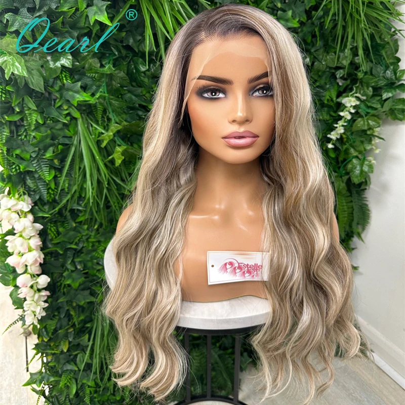 

Lace Front Human Hair Wig 13x6 Caramel Platinum Blonde Highlights Full Lace Wig Glueless Water Wave Wig Sale Lace Frontal Qearl