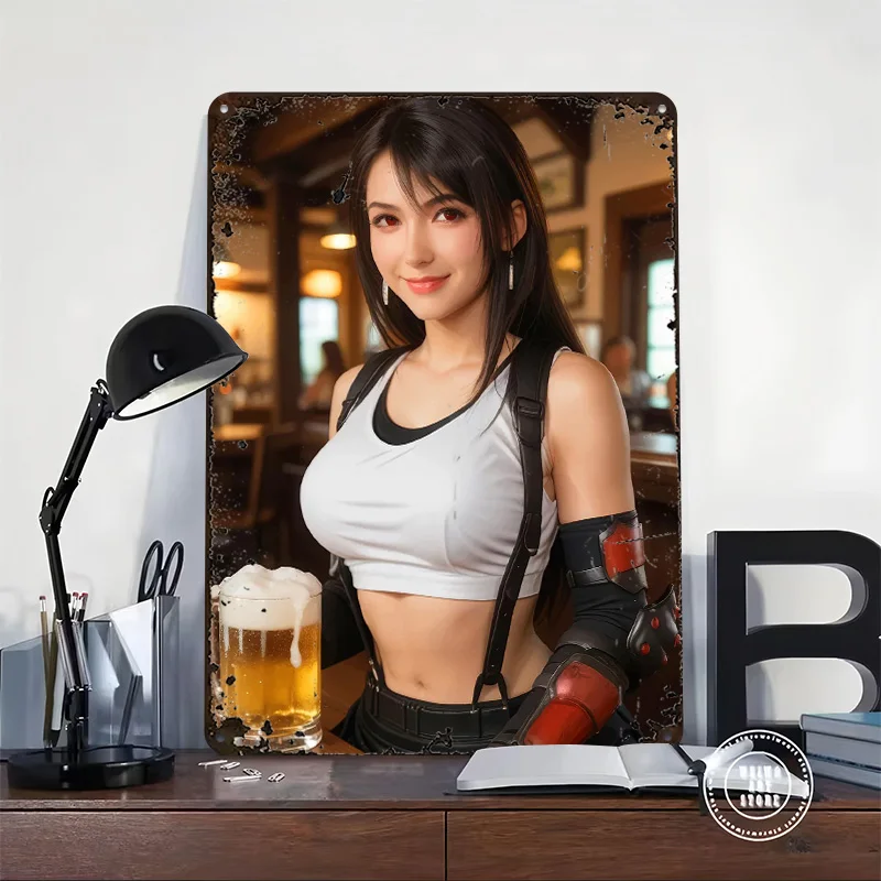 تيفا لوكهارت مع البيرة في بار ملصق معدني ديكور المنزل الألعاب تخصيص علامات القصدير المعدنية لتزيين جدران الفن رجل الكهف