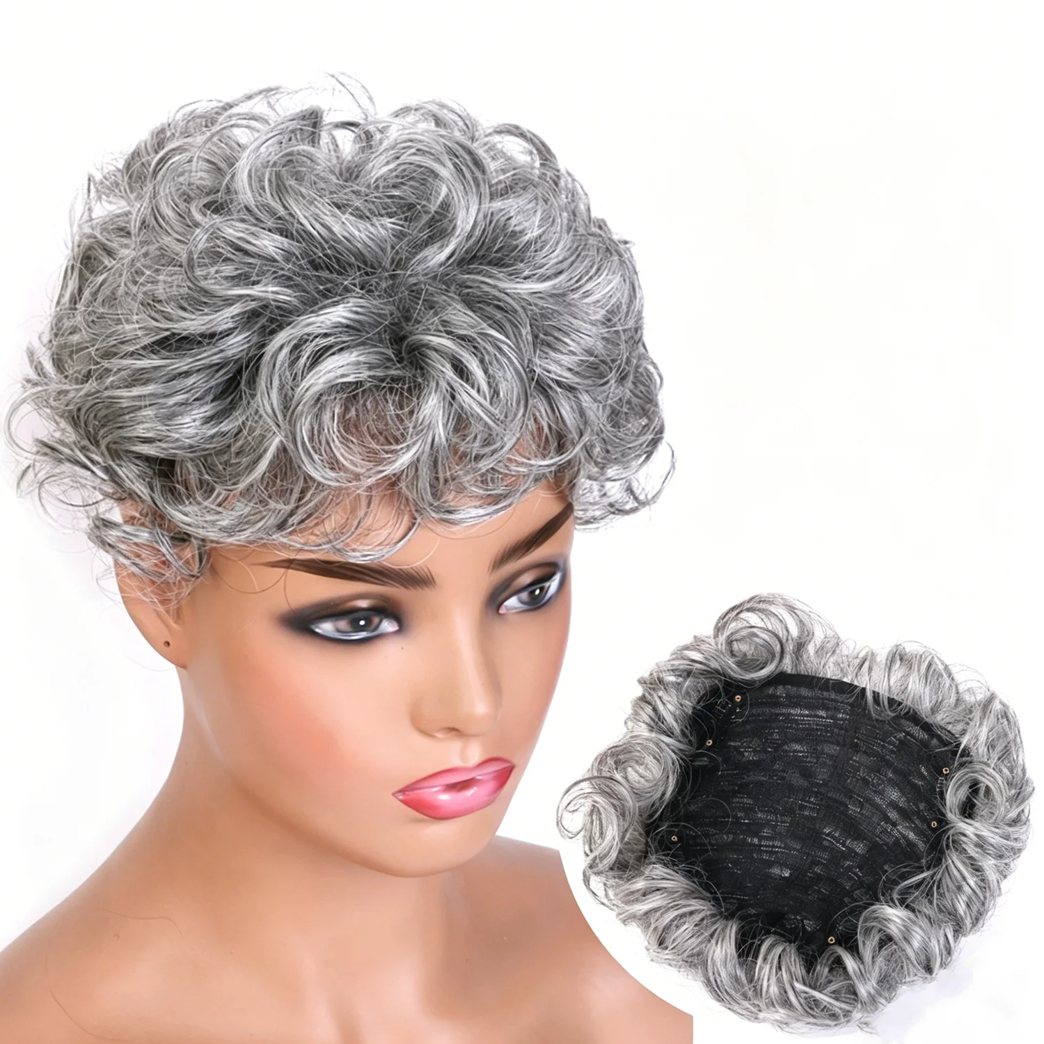 Synthetic Toupee Short Replacement white Grey Hair For middle-aged and elderly Women,Covering White Hair,Increasing Hair Volume