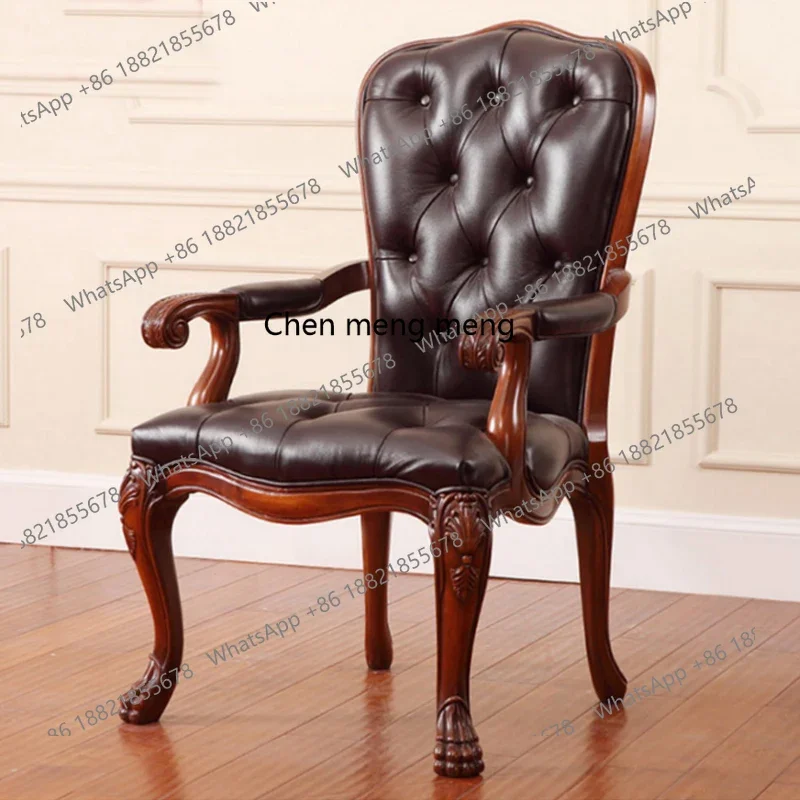 

American solid wood leather computer chair balcony leisure chair study office guest sofa R