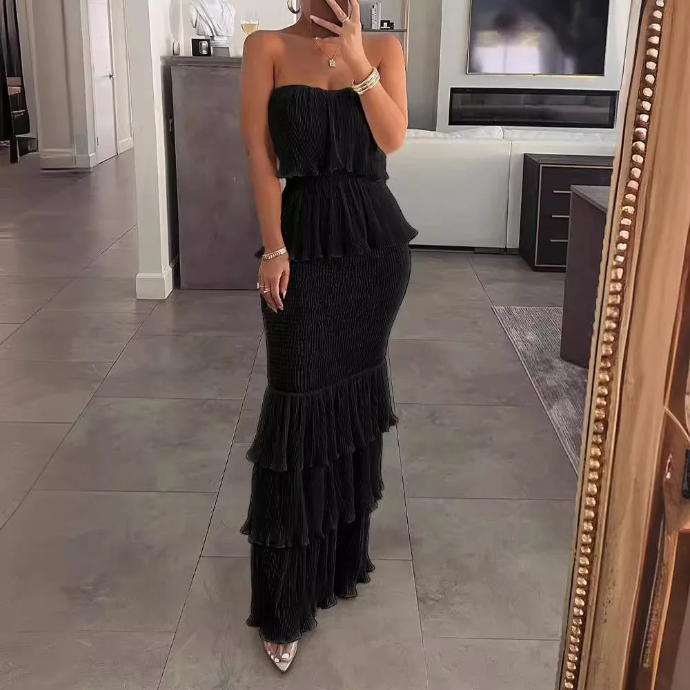 Women Chic Tassel Spaghetti Strap Long Dress Sexy Hollow Out High Waist Bodycon Vestidos Female Vacation Beach Party Robe