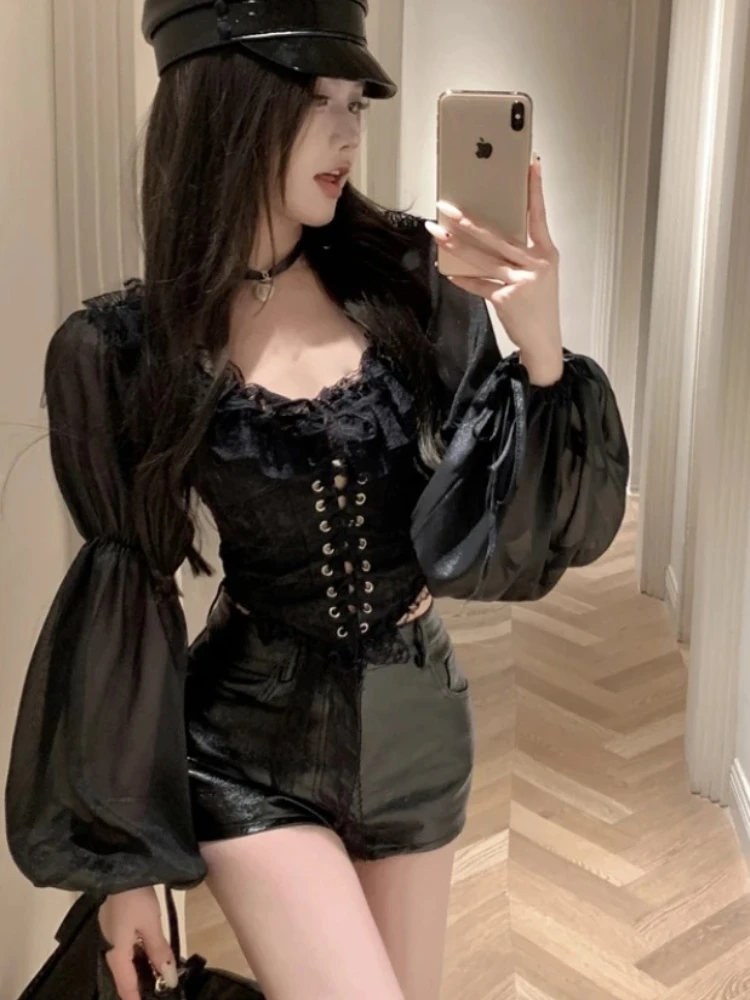 

Кружевные шифоновые женские топы, винтажная роскошная дизайнерская новинка 2025 года, базовая элегантная молодежная новая повседневная женская рубашка и блузка