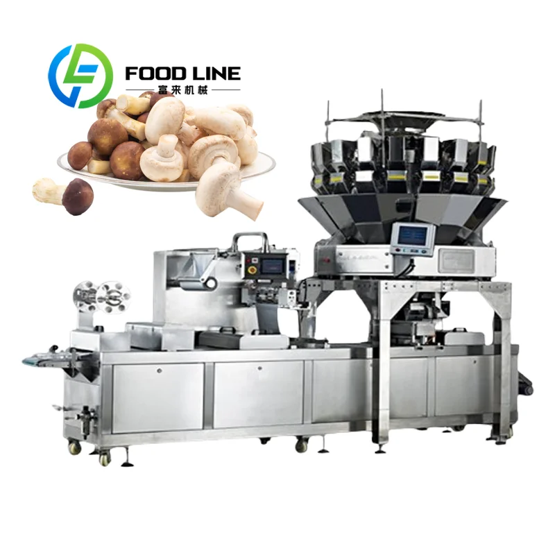 Automatic Fresh Vegetable Mushroom Feeding and Filling Tray Denester Tray Packaging Machine customize
