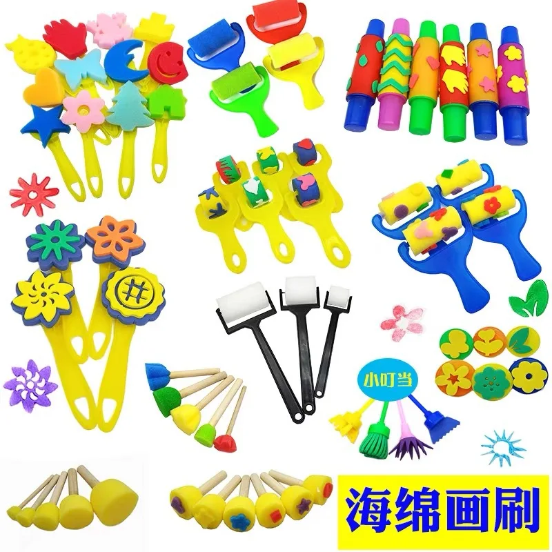 4Pcs Kids Painting Sponge Kids Early Learning Sponge Painting Kit Child Paint Set 30 Pieces Sponge Drawing Shapes Paint Brushes