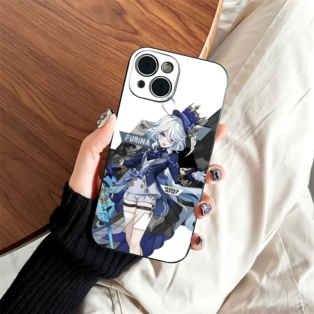 game F-Furina Phone Case Black Solft Matte Shockproof Phone Case for iPhone 13/14/15/16/17 Pro Max
