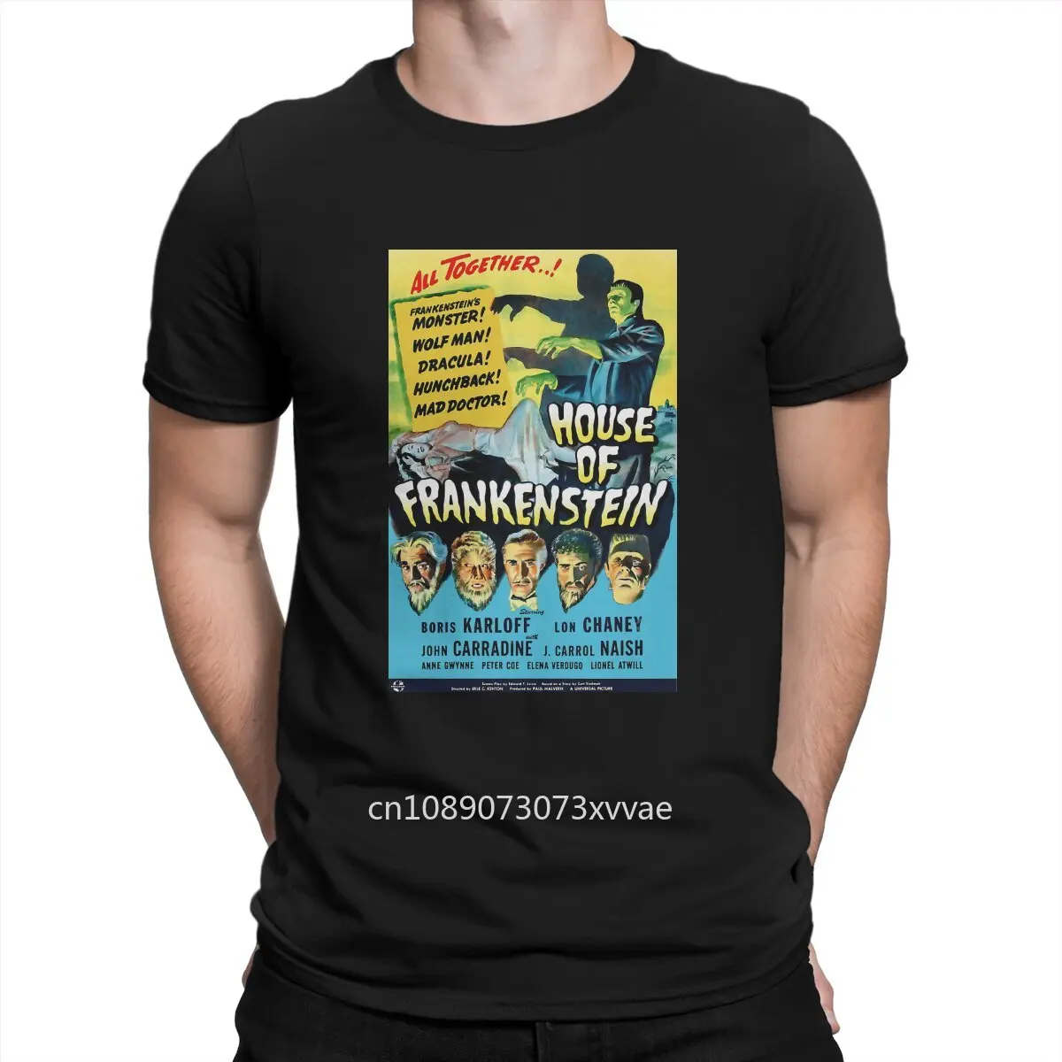 

House of Frankenstein Horror Film Creative TShirt for Men House of Franken Round Neck Pure Cotton T Shirt Hip Hop Gifts Tops