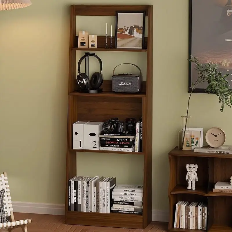

Bookshelf Black walnut display rack Medieval shelf Living room floor-to-ceiling multi-layer storage retro ultra-thin side cabine