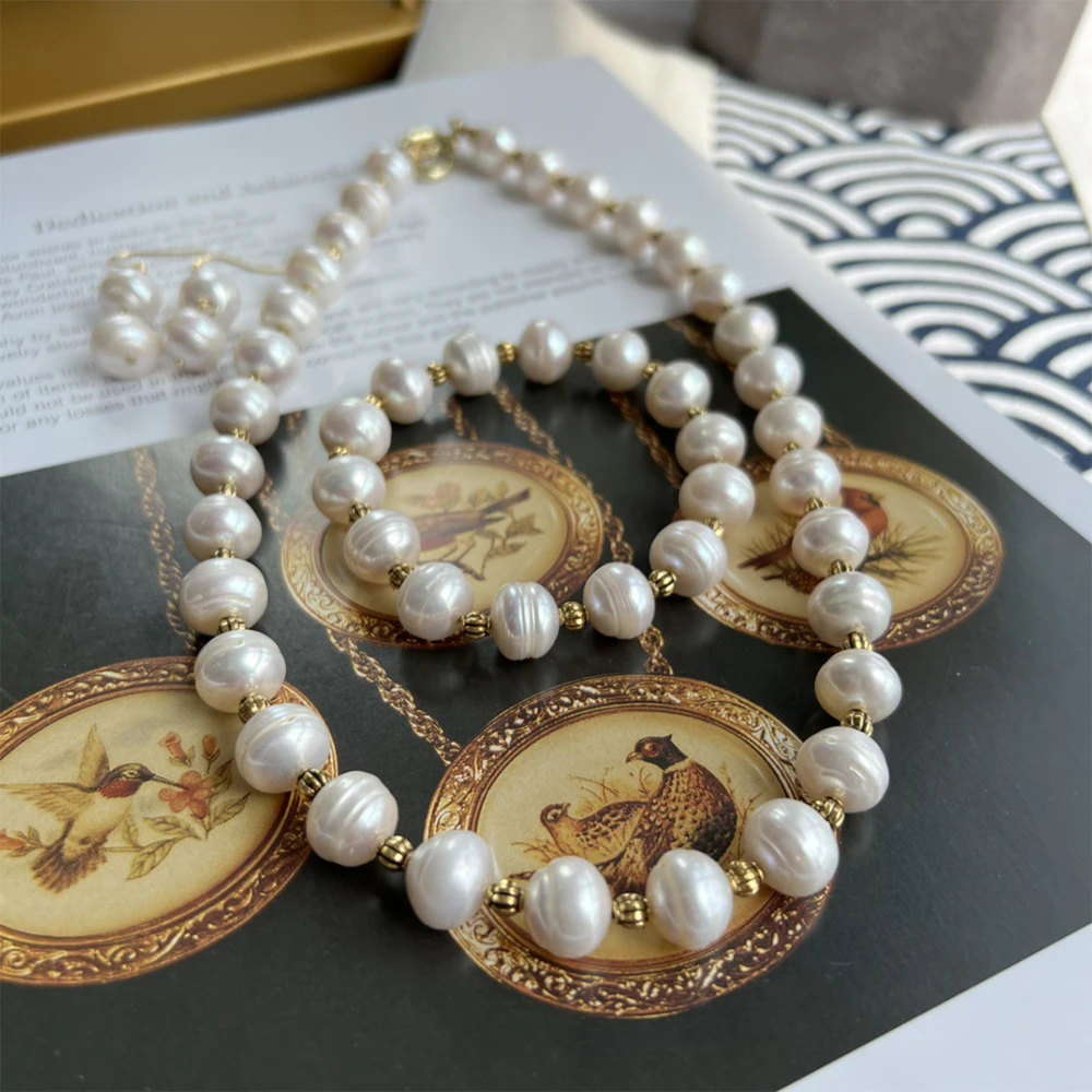 Conjunto de joias vintage Freshwater Baroque Pearl para mulheres e meninas, conjunto pulseira e brincos, moda