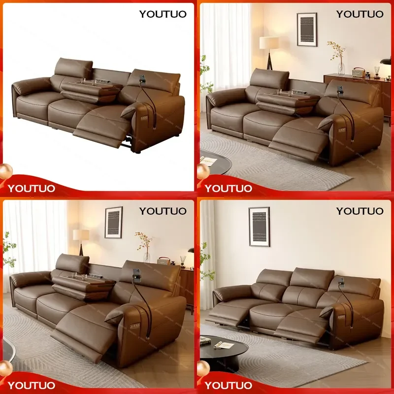 Modern Luxury Electric Recliner Home Sofa Set Genuine Leather Upholstery Latest Design   Living Room Wholesale