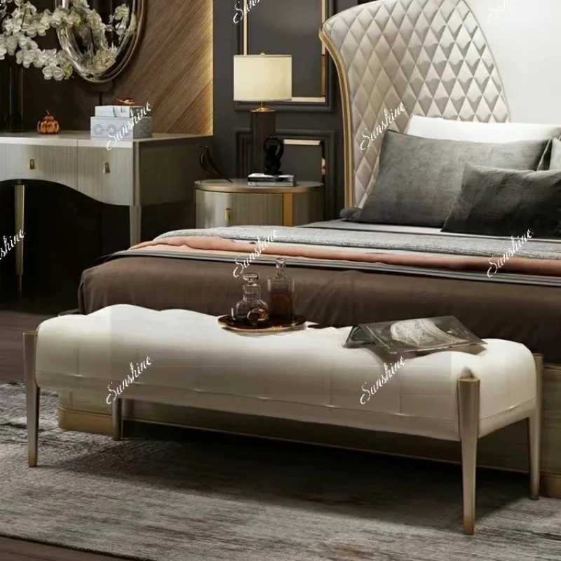 Light luxury solid wood Italian bedroom end stool simple modern cloakroom shoe changing seat stool