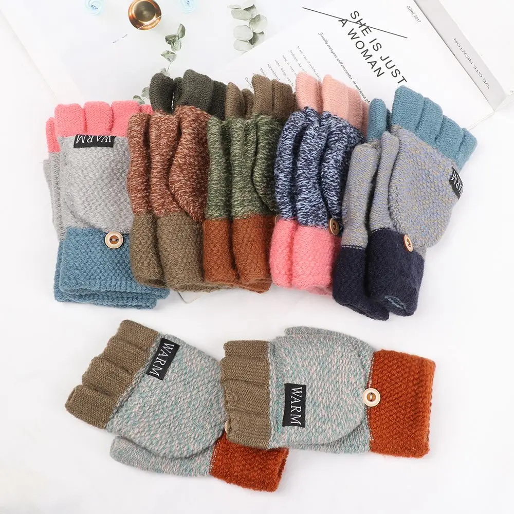 Flexible Men Women Fashion Half-finger Gloves Thickening Wool Gloves Knitted Glove Winter Warm Mittens