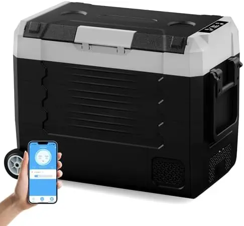 

Car Fridge, Car Refrigerator with Wheels, Electric cooler, Portable Freezer, -4℉~68℉, 12/24V DC, 100~240V AC APP