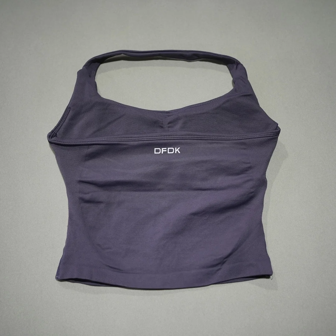 DFDK Women's V-Neck Sports Vest, Seamless Sleeveless Yoga Top, Detachable Padding, Breathable Slim Fit Gym Running Athletic Wear image 6