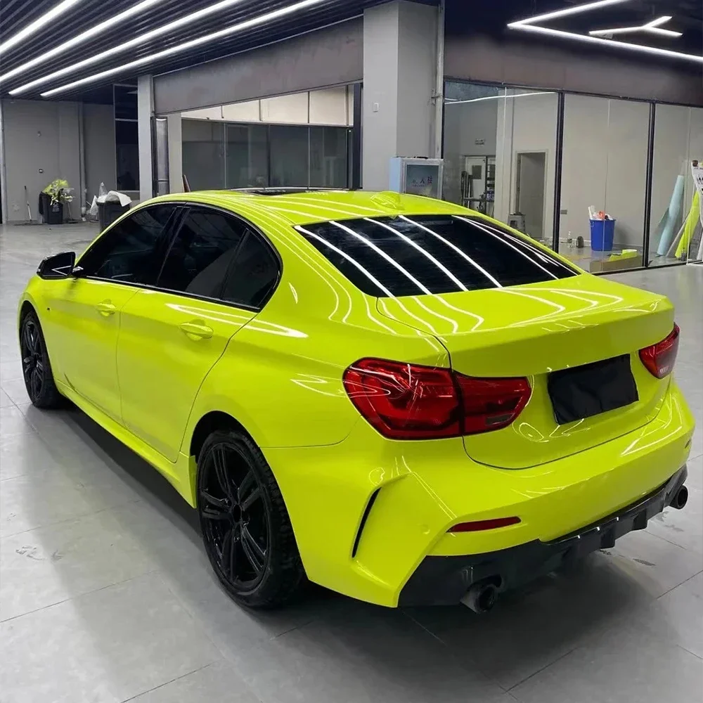 Green Yellow Car Wrapping Film Bubble Free Car Sticker Vinyl Film PET Decals Car Accessories Exterior Interior Decoration view 3