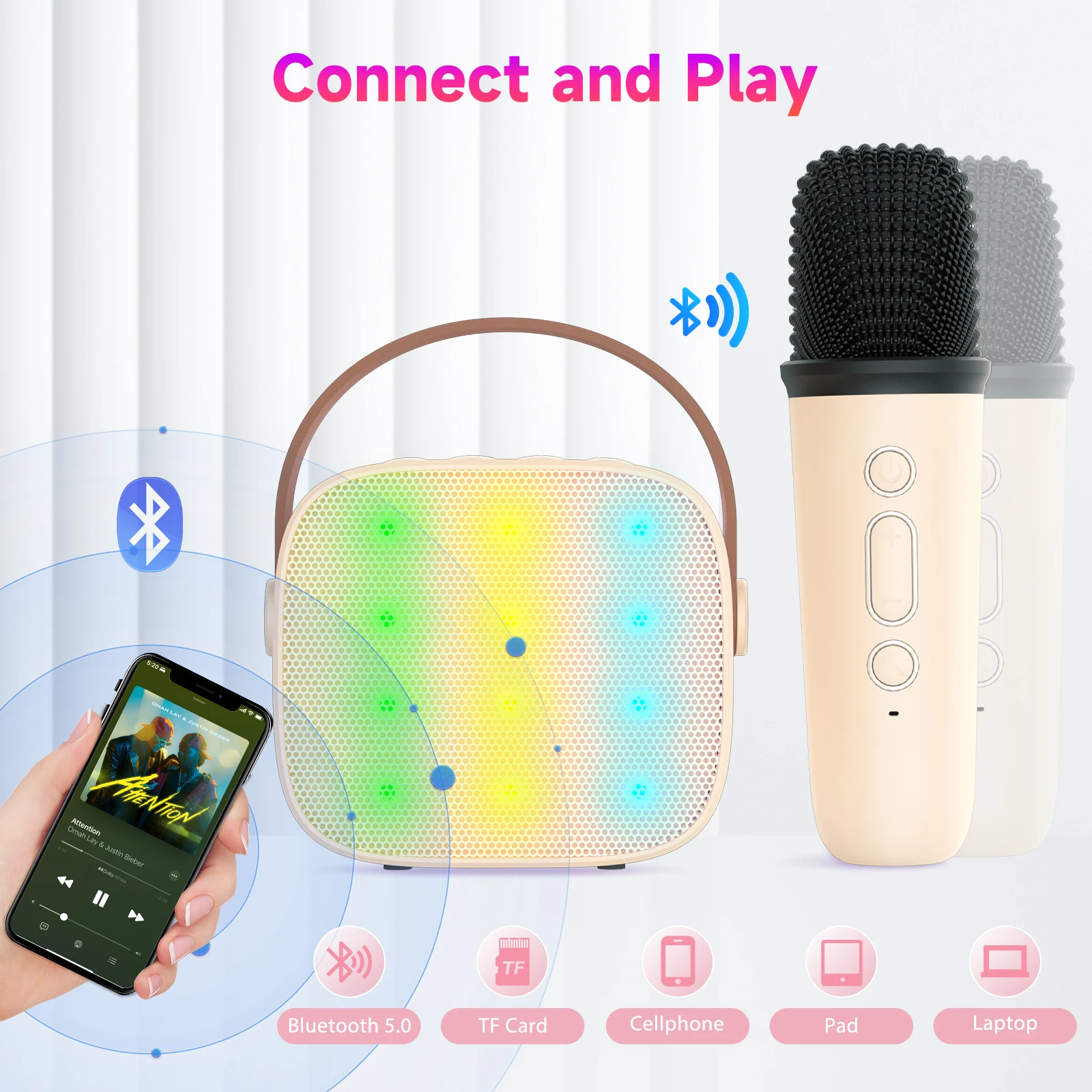 Professional Karaoke Machine Speaker with Colorful Lights Small Home Ktv Karaoke Microphone, Children's Bluetooth Speaker