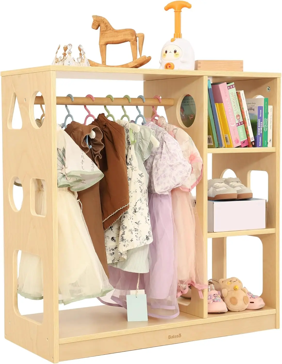 Storage, Wooden Kids Costume Organizers Center for 1-3 Years Old Boys and Girls, Kids Closet Rack with Open Hanging Costume Area