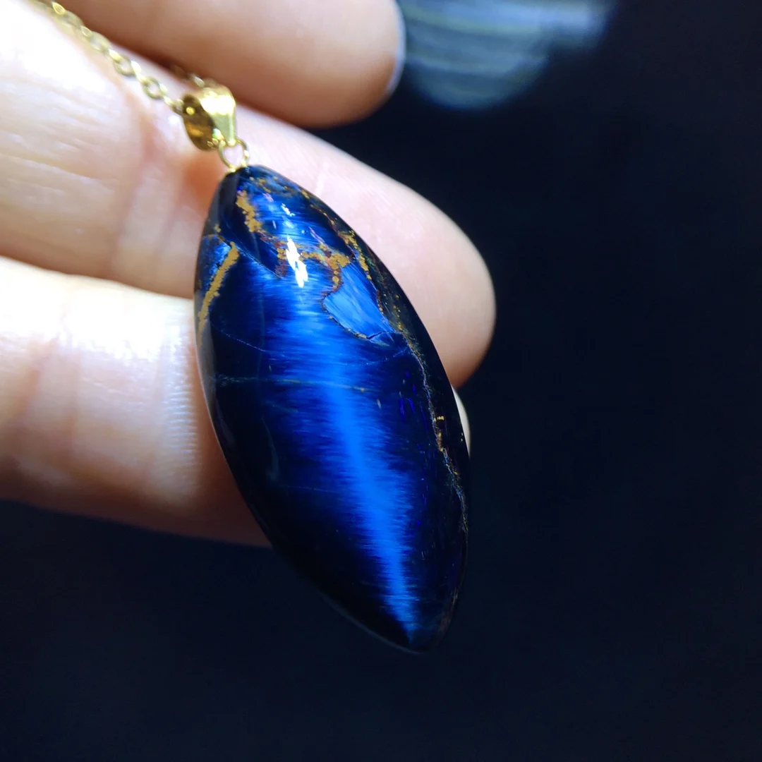 Natural Blue Pietersite Pendant Women Men 29.5/13.6mm Fire Pietersite Namibia Necklace Jewelry AAAAAA