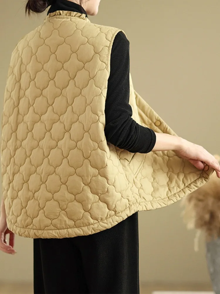 Ele Winter-Baumwollweste für Damen, leicht, warm, Kürbismuster, faionable Mommy Sle Oulder Pad Weste Top