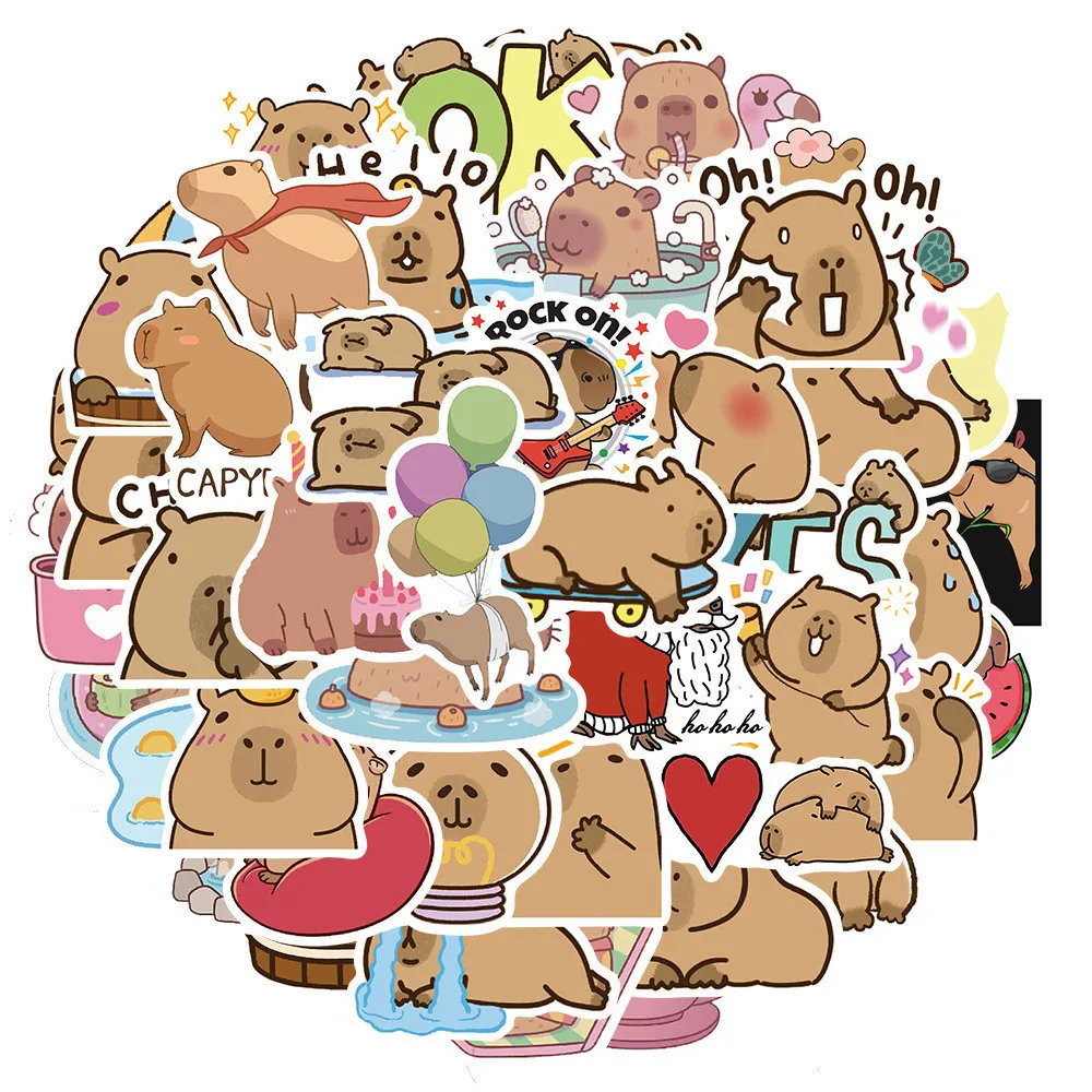 

50PCS Cartoon Capybara Cute Pufferfish Waterproof Graffiti Stickers for Helmet Bicycle Hand Account Decals Sticker Story Store