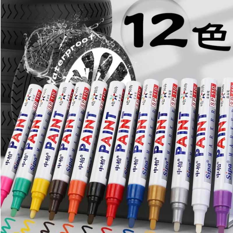 6Pcs Colorful Permanent White Paint Marker Waterproof For Stone Markers Tire Tread Rubber Fabric Metal 12 Colors Pens