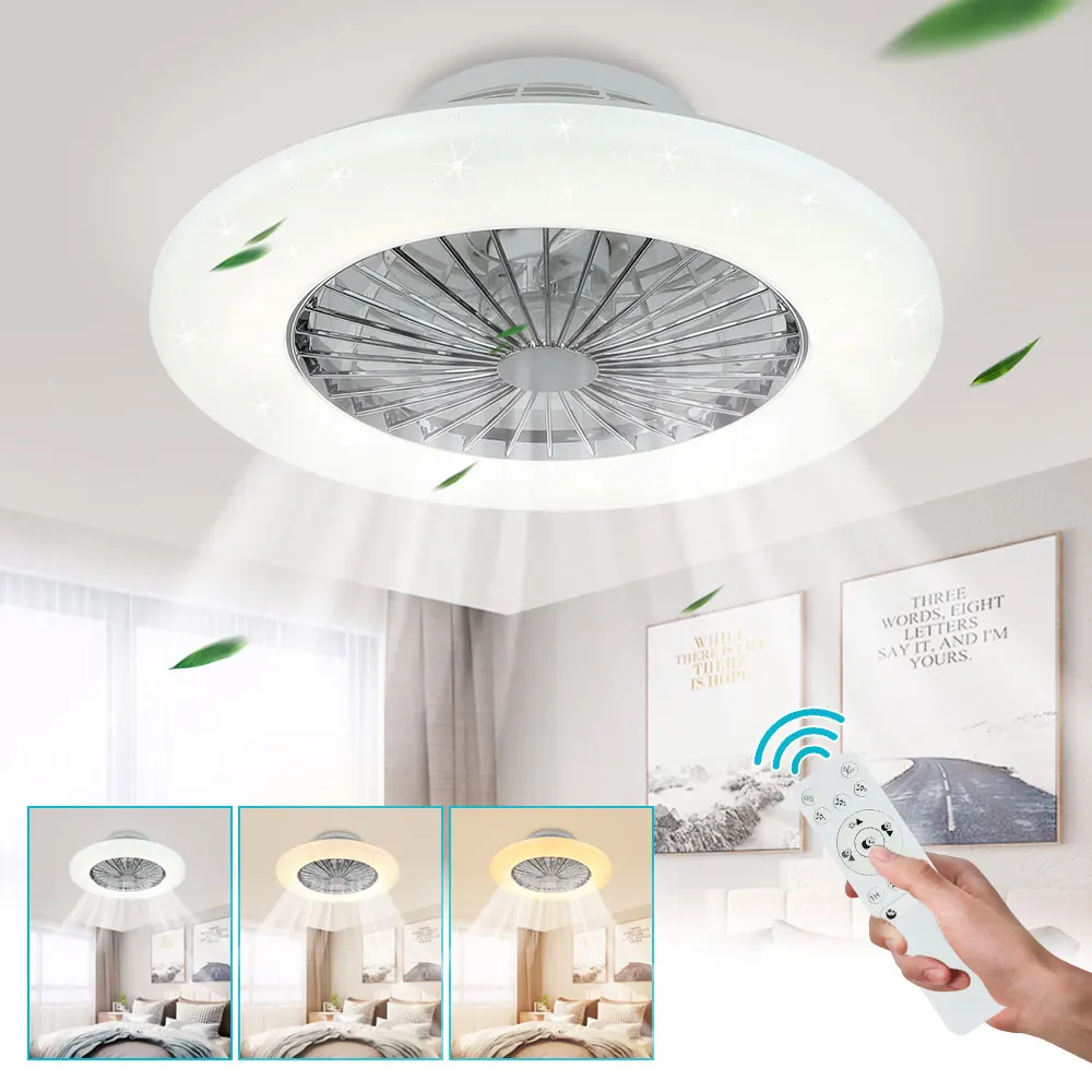 Depuley 50cm 30W 7-blade Modern Ceiling Fan with LED Lights Dimmable Remote Control 3-speed for Kitchen Bedroom Living Room