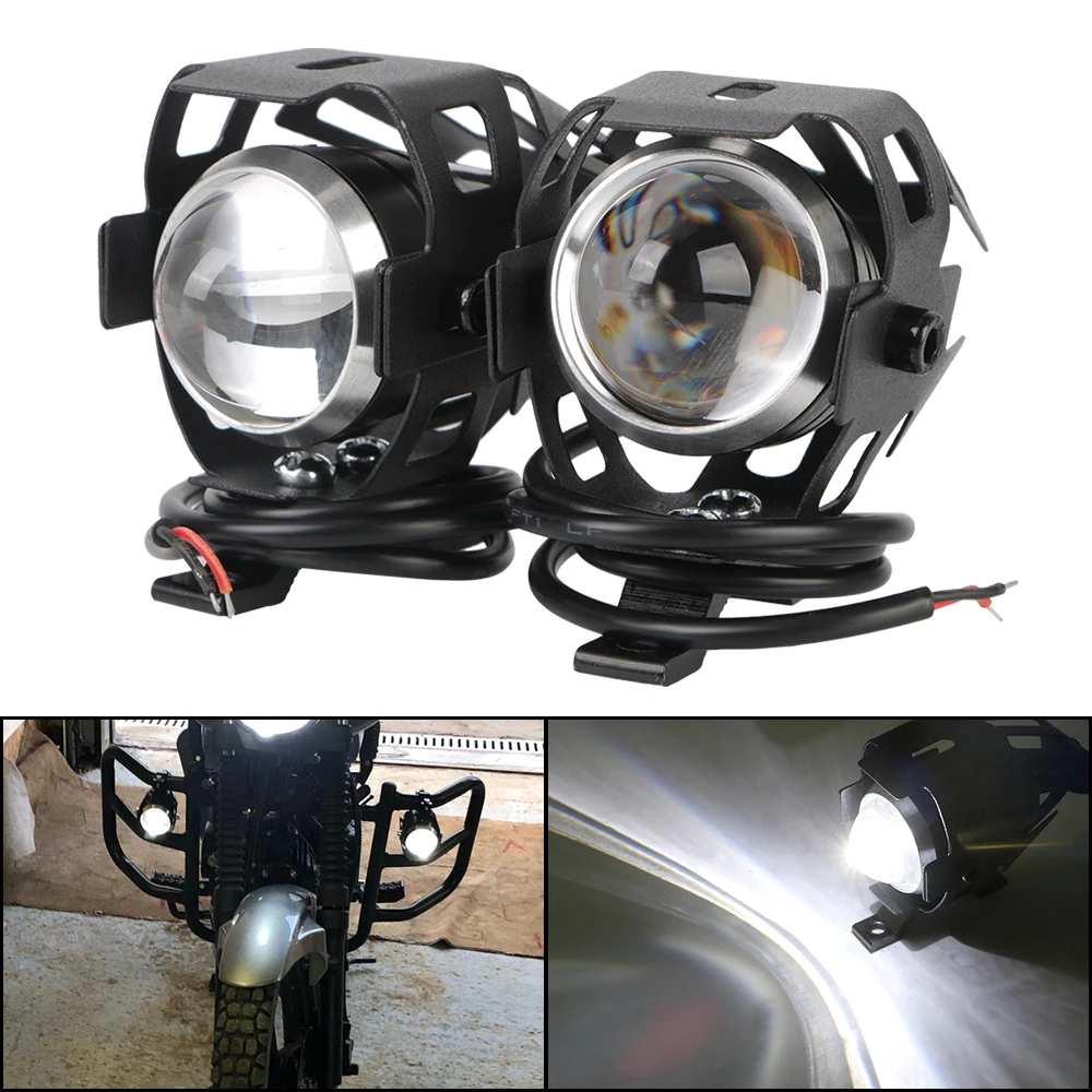 LED DRL Spotlights 2pcs Auxiliary Working Lamp Motorbike Spot Fog light 12V Mini U5 Motorcycle Headlight Angel Eye