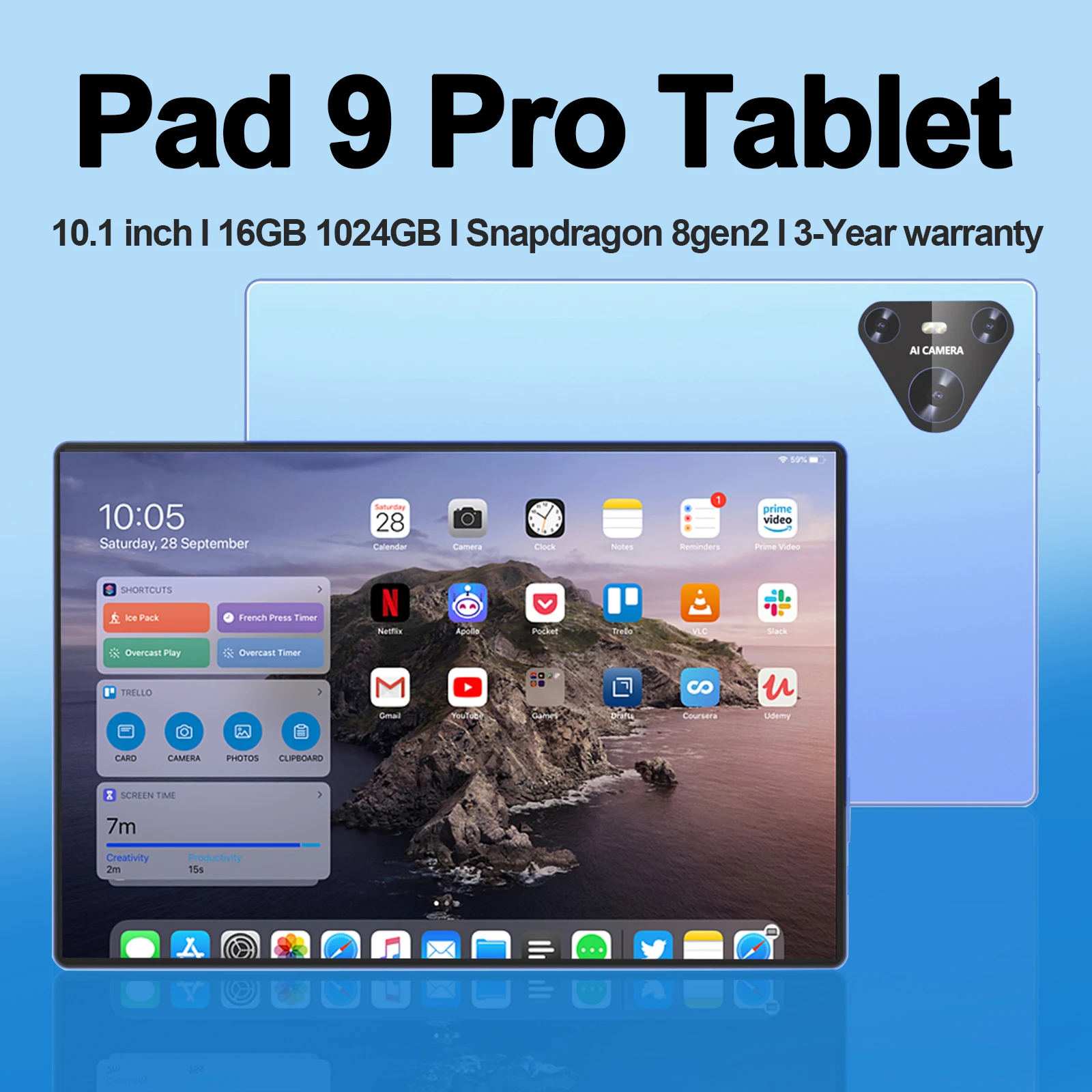 Original pad 9 pro tablet 10.1 polegada android 13 snapdragon 8gen2 xioami global 16gb + 1024gb 10000mah 5g duplo sim wifi tela hd