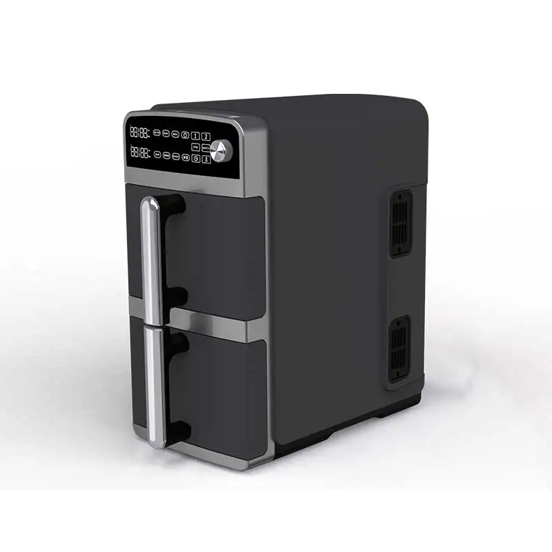 Freidora de aire de doble chimenea vertical digital eléctrica de acero inoxidable de alta calidad 10L máquina de doble cesta multifunción