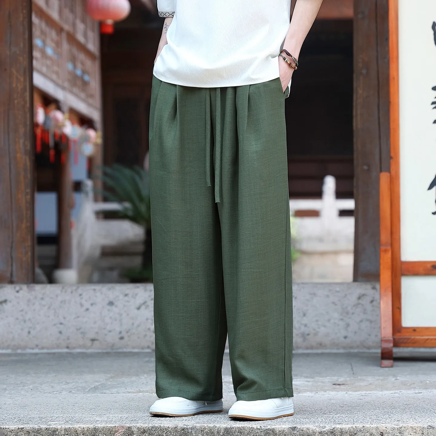 Wide Leg Pants Men Summer light thin Casual Straight Leg Trousers Mens Ice Silk Comfortable Breathable Harem Pants Plus Size 5XL