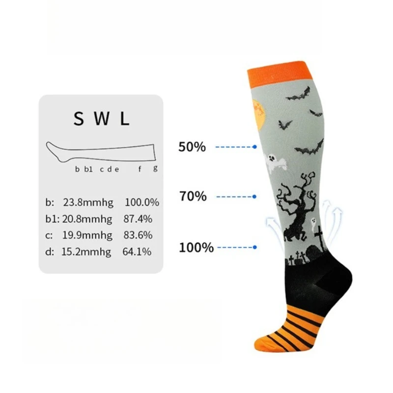 Halloween Socks Cute Funny Pumpkin Head Hosiery Kwaii Men Women Running Long Tube Socks Breathable Party Compression Stockings