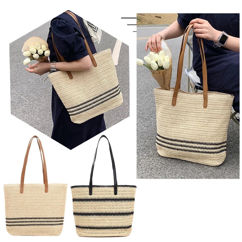 Borse a tracolla tessute di paglia donna Summer Beach Vacation Ladies Travel Totes Handbag borsa per lo Shopping portatile Streetwear
