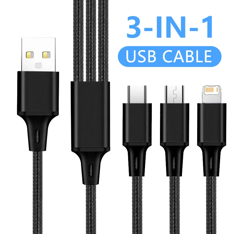 3 In 1 Micro USB Type C Fast Charging Cable Quick Charge MultiPort Micro Cable For iPhone 16 15 14 XS Xiaomi Samsung USB C Cable