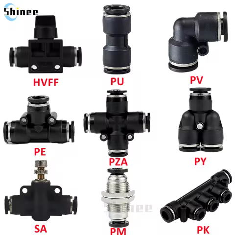 High Quality Black Pneumatic Fitting Pipe Connector Tube Air Quick Fittings 3/4/6/8/10/12/14/16mm PU PY PK PE PV SA HVFF PZA PM