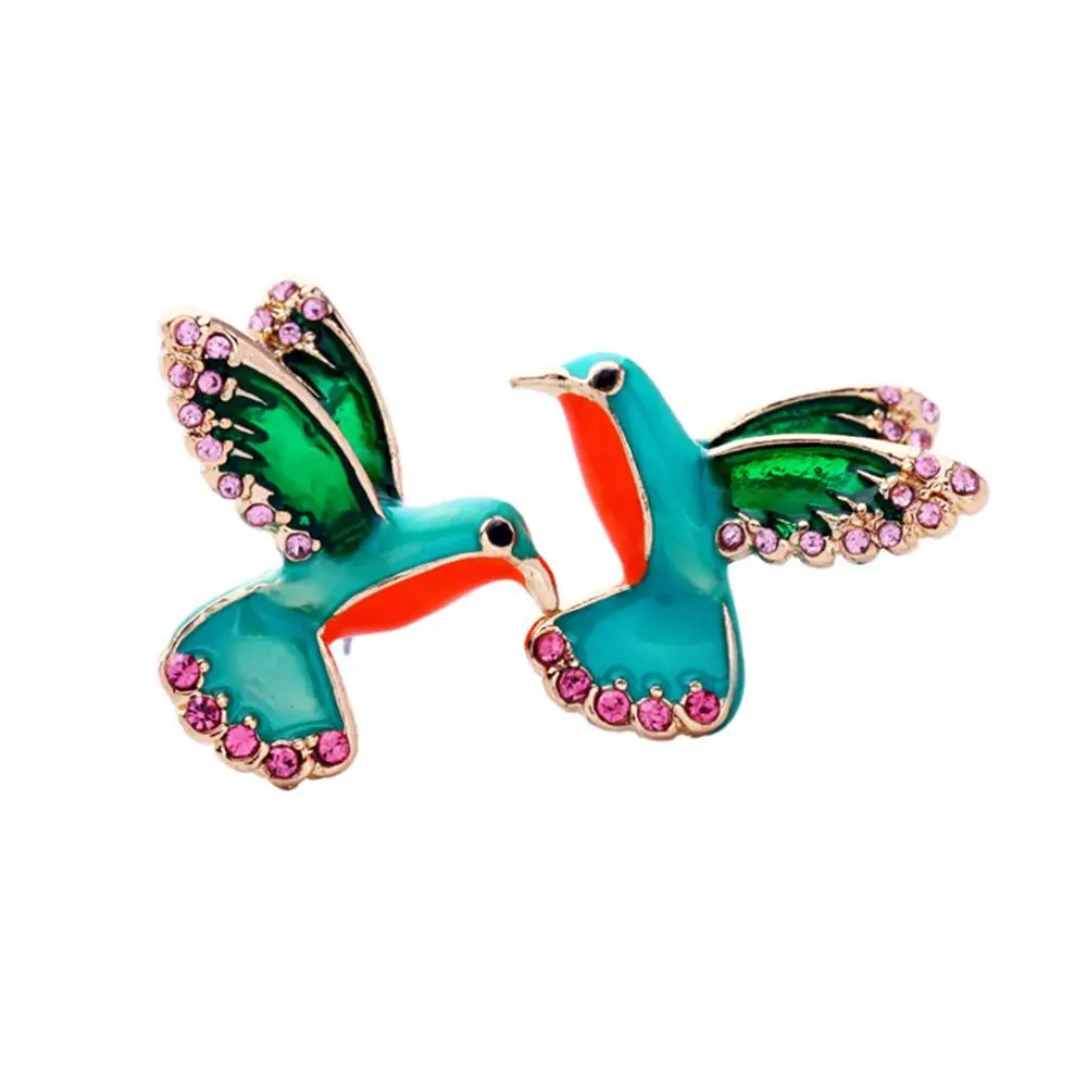 Unique Alloy Women Fashion Stud Earring Bird Shape Earrings Crystal Drill Enamel Glaze