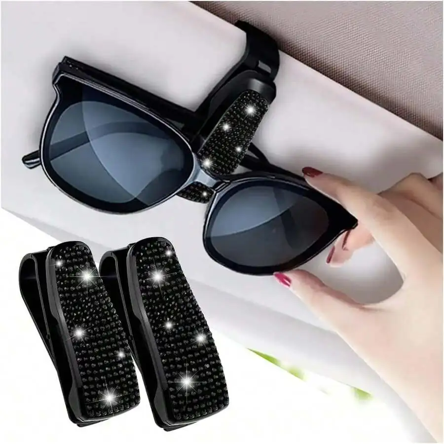 Car Glasses Holder Clip Sunglasses Holder With Rhinestones Ticket Card Holder For Sun Visor 1pc