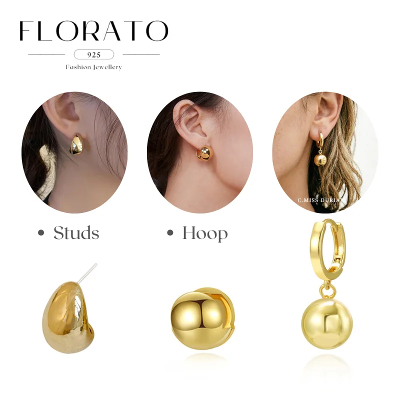 Women 925 Silver Needle Minimalist Style Metal Ball HOOP Earrings Delicate Water Drop Perforated Earrings fashion Party Jewelry