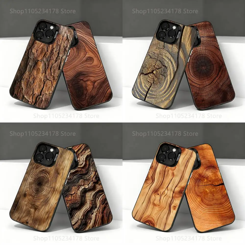 

Natural Wood Texture Phone Case For iPhone 17,16,15,14,13,12,11,Pro,XS,Max,Plus,Mini,SE4,E Black Matte Shockproof Cover