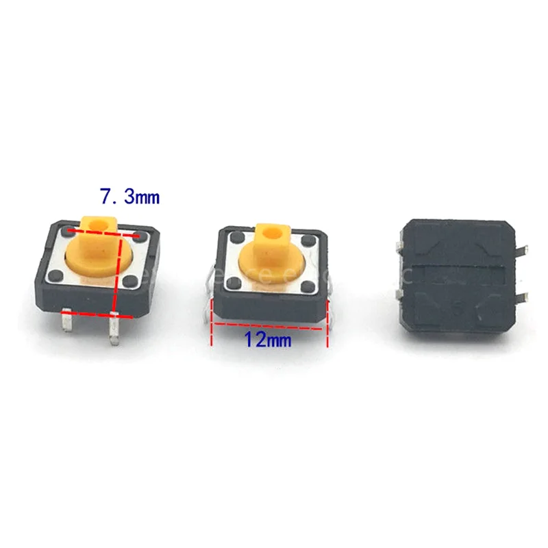 20PCS 12x12x7.3mm Tactile Switches Yellow Square Push Button Tact Switch 12*12*7.3 mm Micro Switches