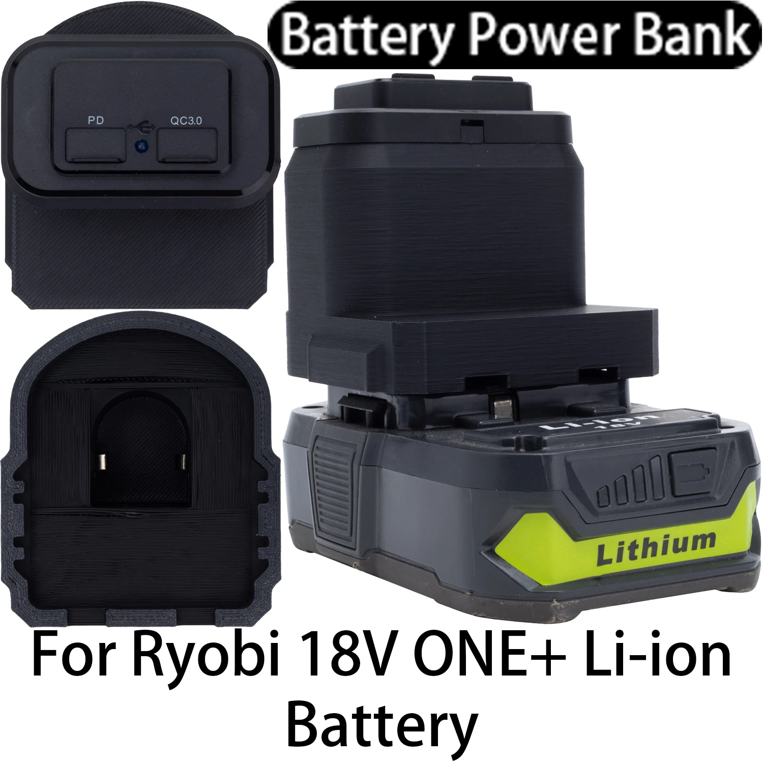 Akku-Powerbank für Ryobi 18V ONE+ Li-Ionen-Akku mit USB/Typ-C-Ladeanschluss, tragbare Powerbank, Elektrowerkzeug-Zubehör