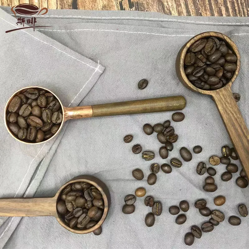 

Coffee Spoon Solid Wood Long Handle Measuring Handmade Copper Coffee Bean Measuring Spoon Tools Accessories