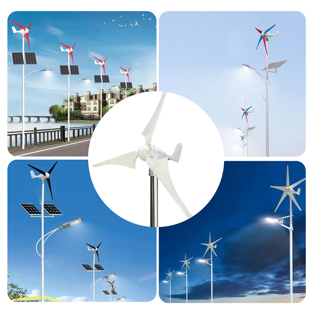 400w Small Wind Turbine Generator 2m/s Low Start Speed AC12v 24v With MPPT Controller Flexibly Assemble 3 or 5 Blades  With LED
