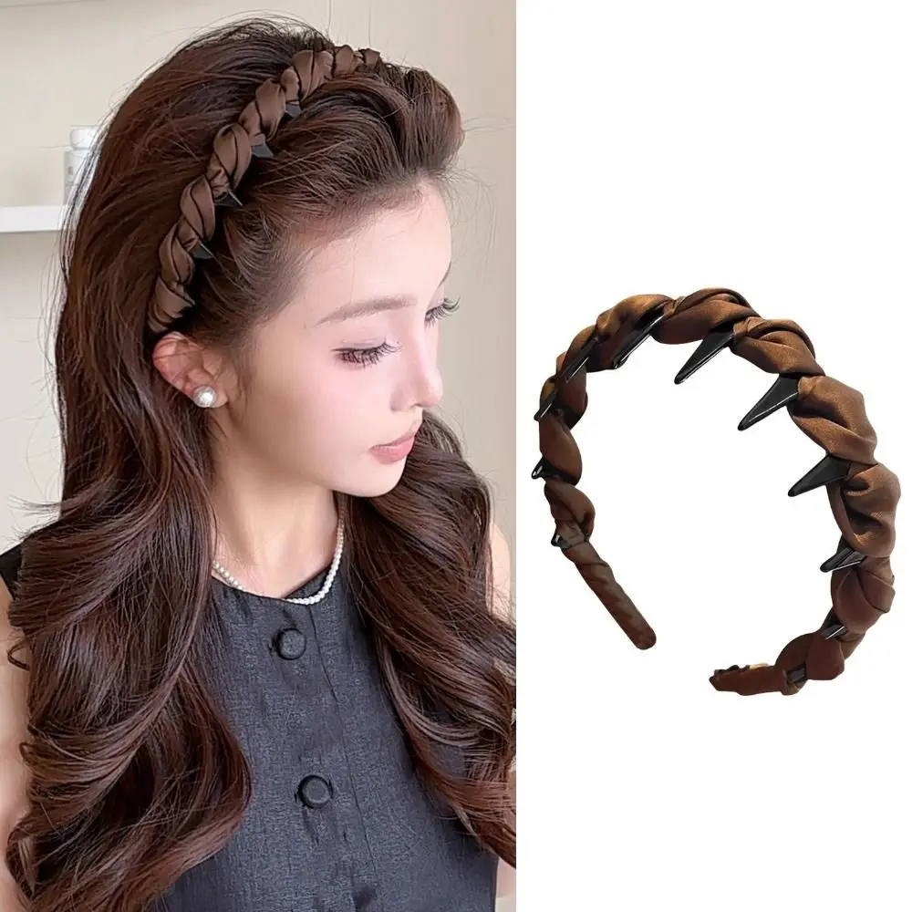 Wave Pattern Wrapped Hair Hoop Comfortable Adjustable Women's Satin Hairband Elegant Fabric Headband Toothed Headband Wash Face