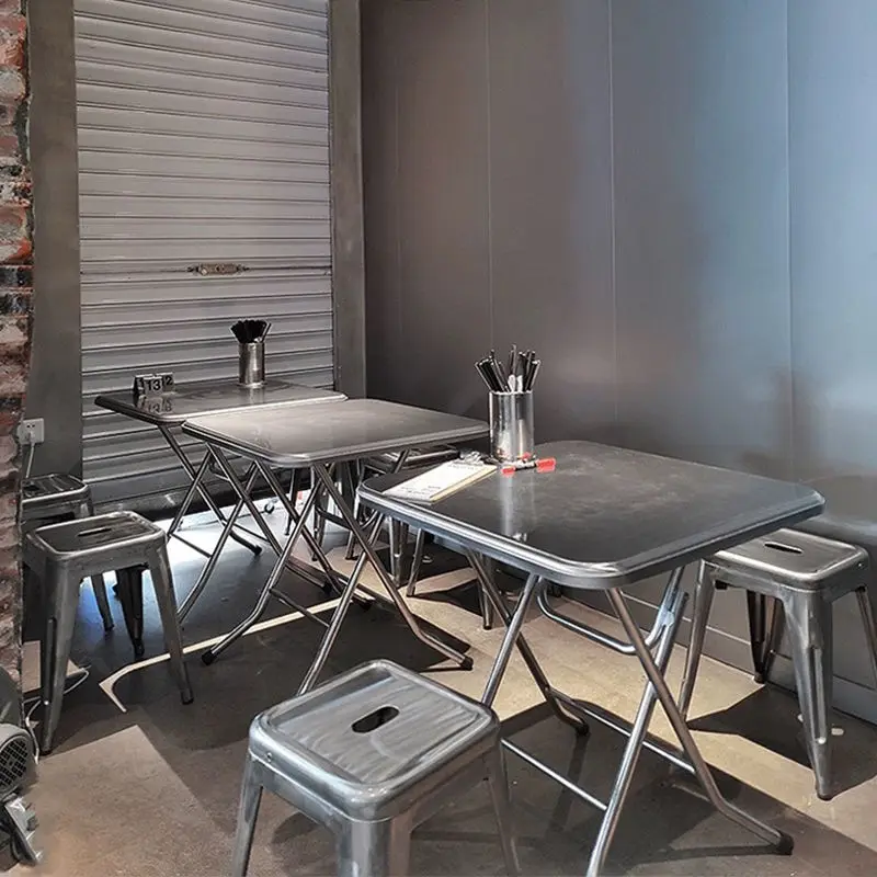

Industrial wind stainless steel folding table and chair combination