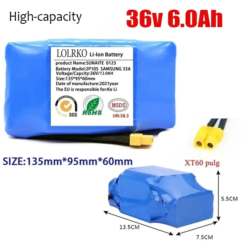 

High-capacity 18650 10S2P 36V 4.4Ah 6Ah 7Ah 12Ah Lithium Battery Pack for Electric Scooter Twist Car Rechargeable Li-ion Battery